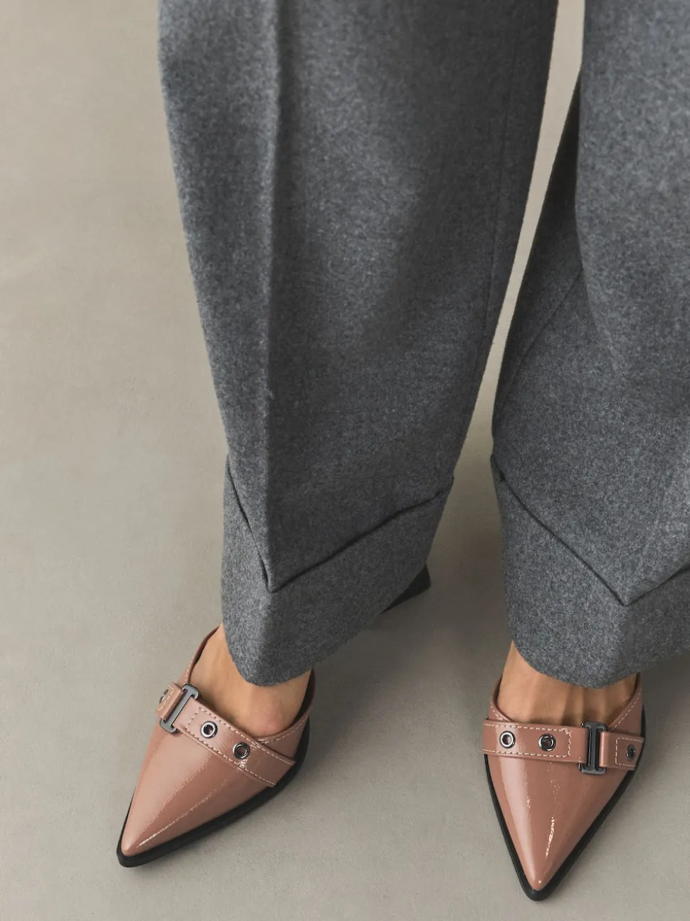 Taupe Forever Comfort® Point Toe Buckle Block Heels