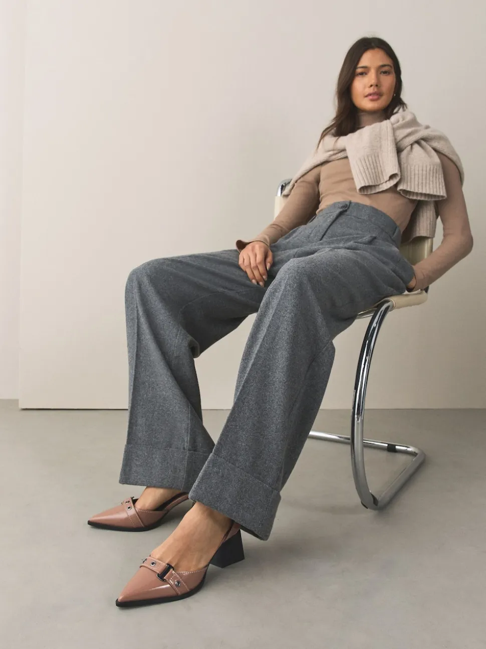 Taupe Forever Comfort® Point Toe Buckle Block Heels