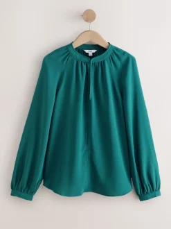 Teal Blue Long Sleeve V-Neck Blouse