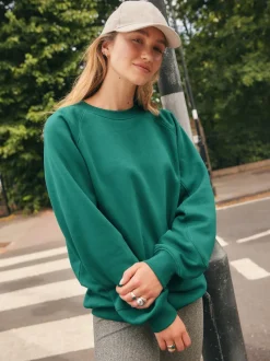 Teal Blue Relaxed Fit Heavyweight Longline Crew Neck Sweatshirt