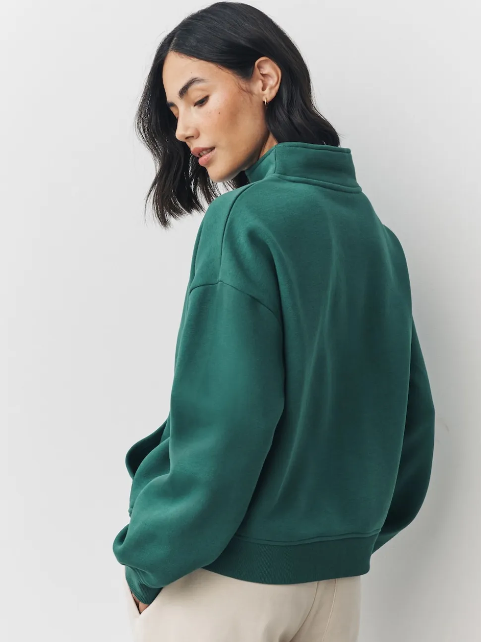 Teal Blue Relaxed Fit Heavyweight Cotton Rich Jersey Zip Neck Sweatshirt