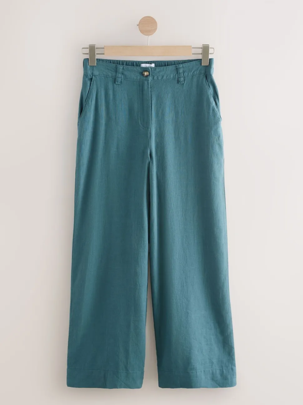 Teal Blue Smart Front Linen Blend Wide Leg Trousers