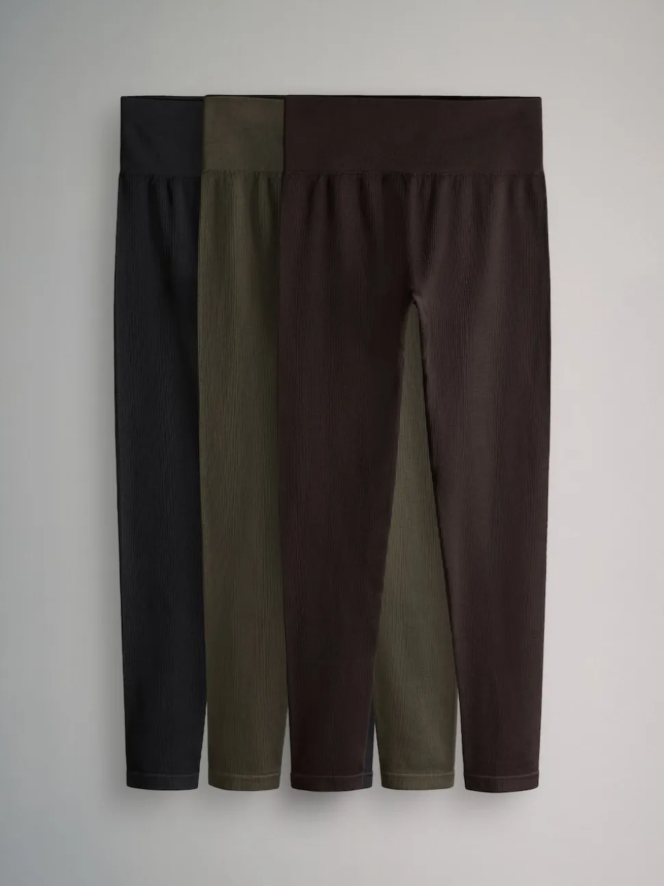 The Set 3 Pack Active Ribbed Legging Black/Chocolate Brown/Khaki