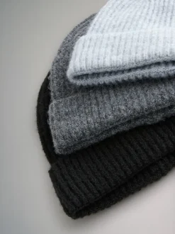 The Set 3 Pack Beanies Black/Grey Marl/Charcoal Grey
