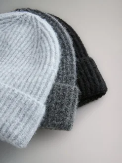 The Set 3 Pack Beanies Black/Grey Marl/Charcoal Grey