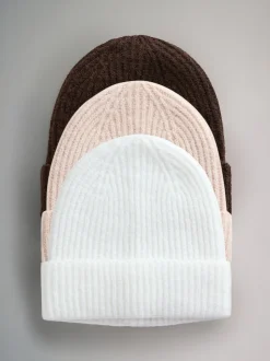 The Set 3 Pack Beanies Oat/Chocolate Brown/Cream