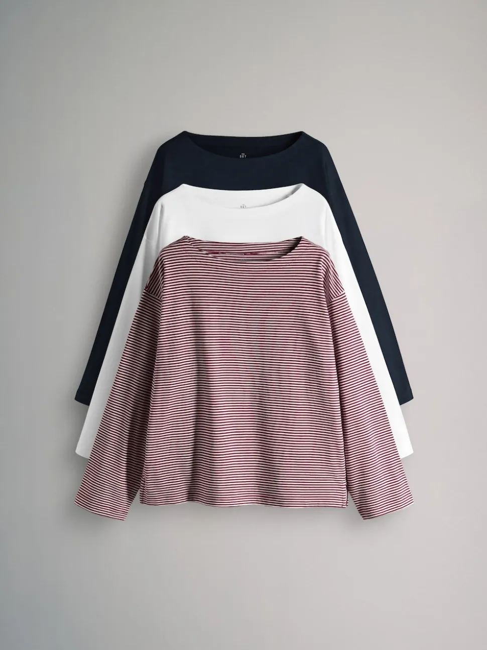 The Set 3 Pack Boat Neck Heavyweight T-Shirts Navy/White/Stripe