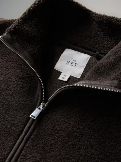 The Set 2 Pack Borg Funnel Neck 1/4 Zip Jumper Chocolate Brown/Cream