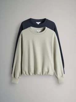 The Set 2 Pack Bubble Hem Sweatshirts Navy/Sage Green