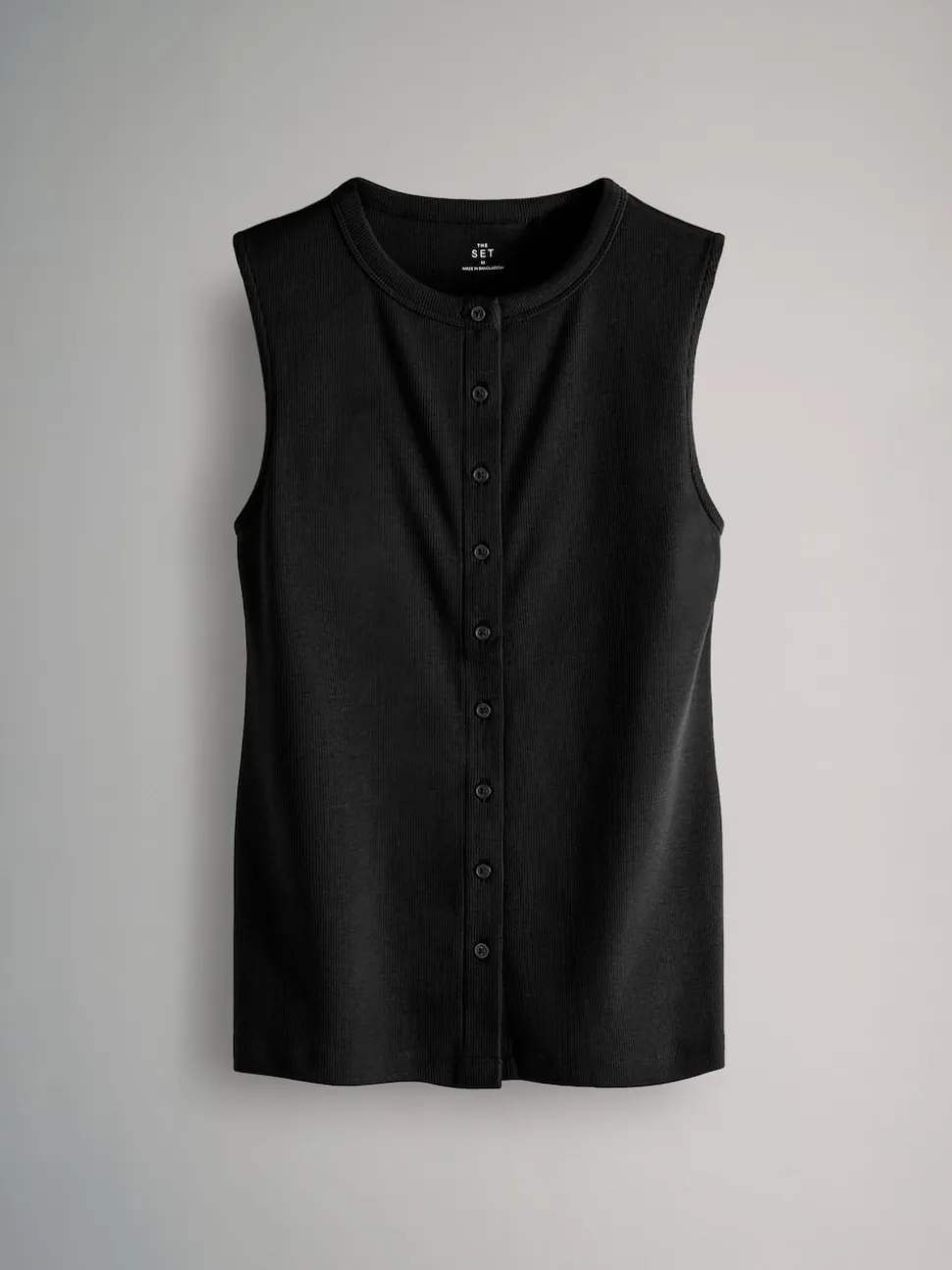 The Set 3 Pack Button Through Ribbed Vests Black/White/Chocolate Brown
