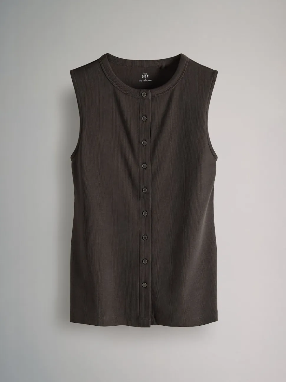 The Set 3 Pack Button Through Ribbed Vests Black/White/Chocolate Brown