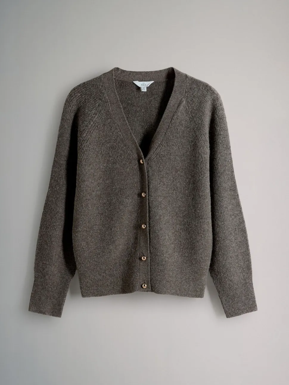 The Set 2 Pack Chunky Rib Knitted Cardigans With Wool Brown Marl/Cream