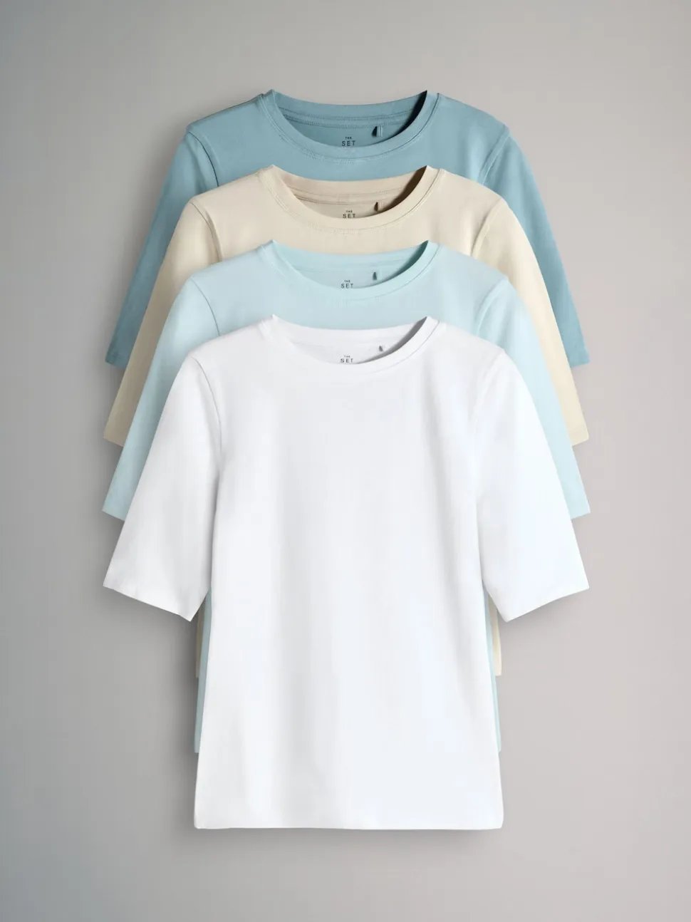 The Set 4 Pack Crew Neck Half Sleeve T-Shirts Blue/Light Blue/Cream/White
