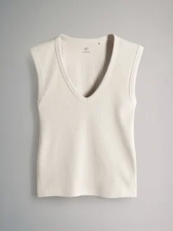 The Set 5 Pack Deep V-Neck Ribbed Vest Black/Brown/White/Cream