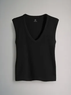 The Set 5 Pack Deep V-Neck Ribbed Vest Black/Brown/White/Cream