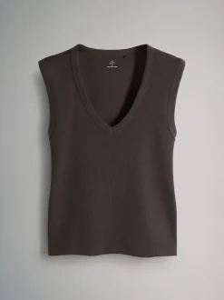 The Set 5 Pack Deep V-Neck Ribbed Vest Black/Brown/White/Cream