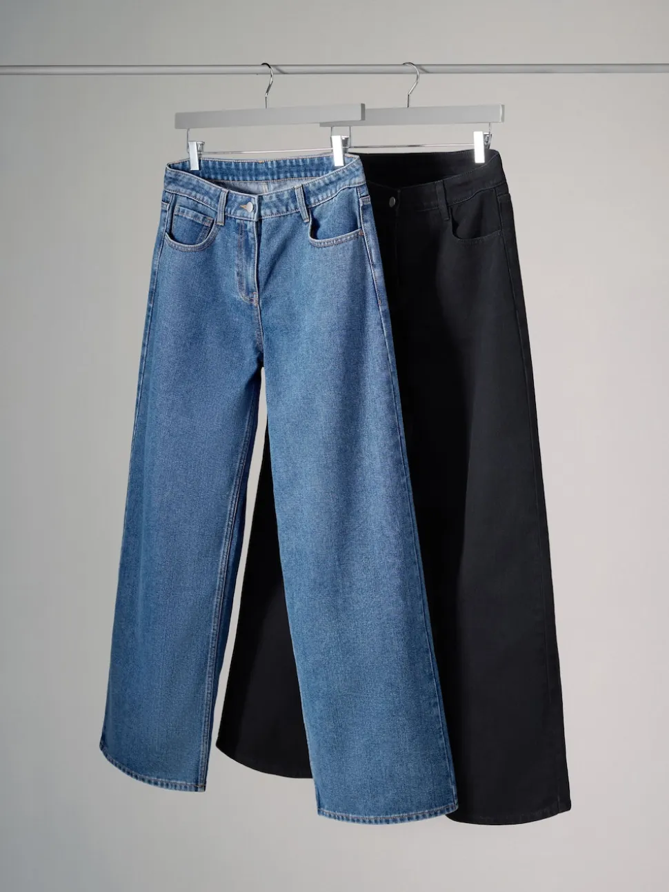 The Set 2 Pack Denim Wide Leg 100% Cotton Jeans Black/Mid Blue