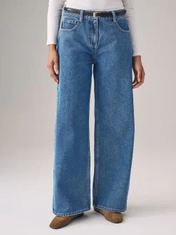The Set 2 Pack Denim Wide Leg 100% Cotton Jeans Black/Mid Blue