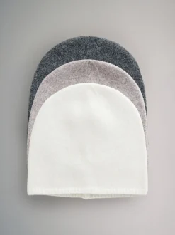 The Set 3 Pack Fine Knit Beanie Cream/Camel/Charcoal Marl