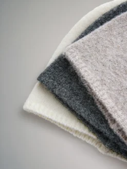 The Set 3 Pack Fine Knit Beanie Cream/Camel/Charcoal Marl