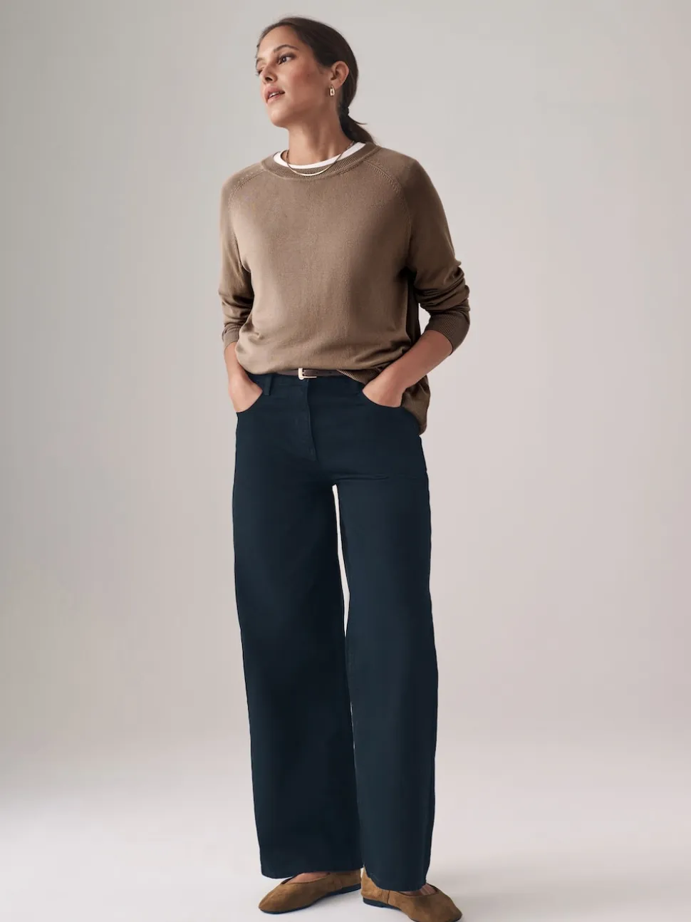 The Set 2 Pack Fine Knit Crew Neck Jumpers Mink/Black
