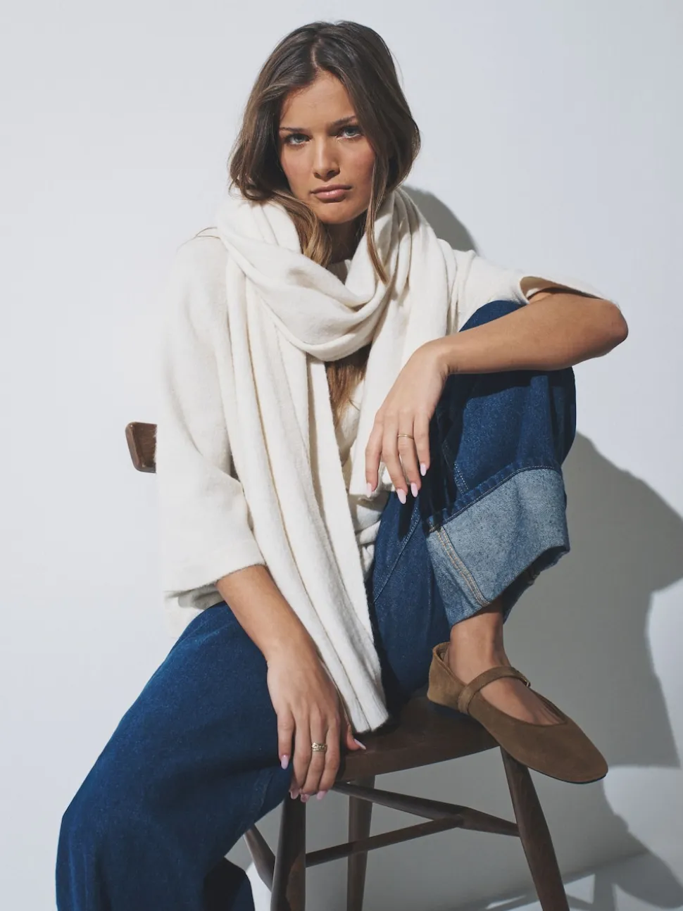 The Set 2 Pack Fine Knit Scarf Set Oatmeal/Cream