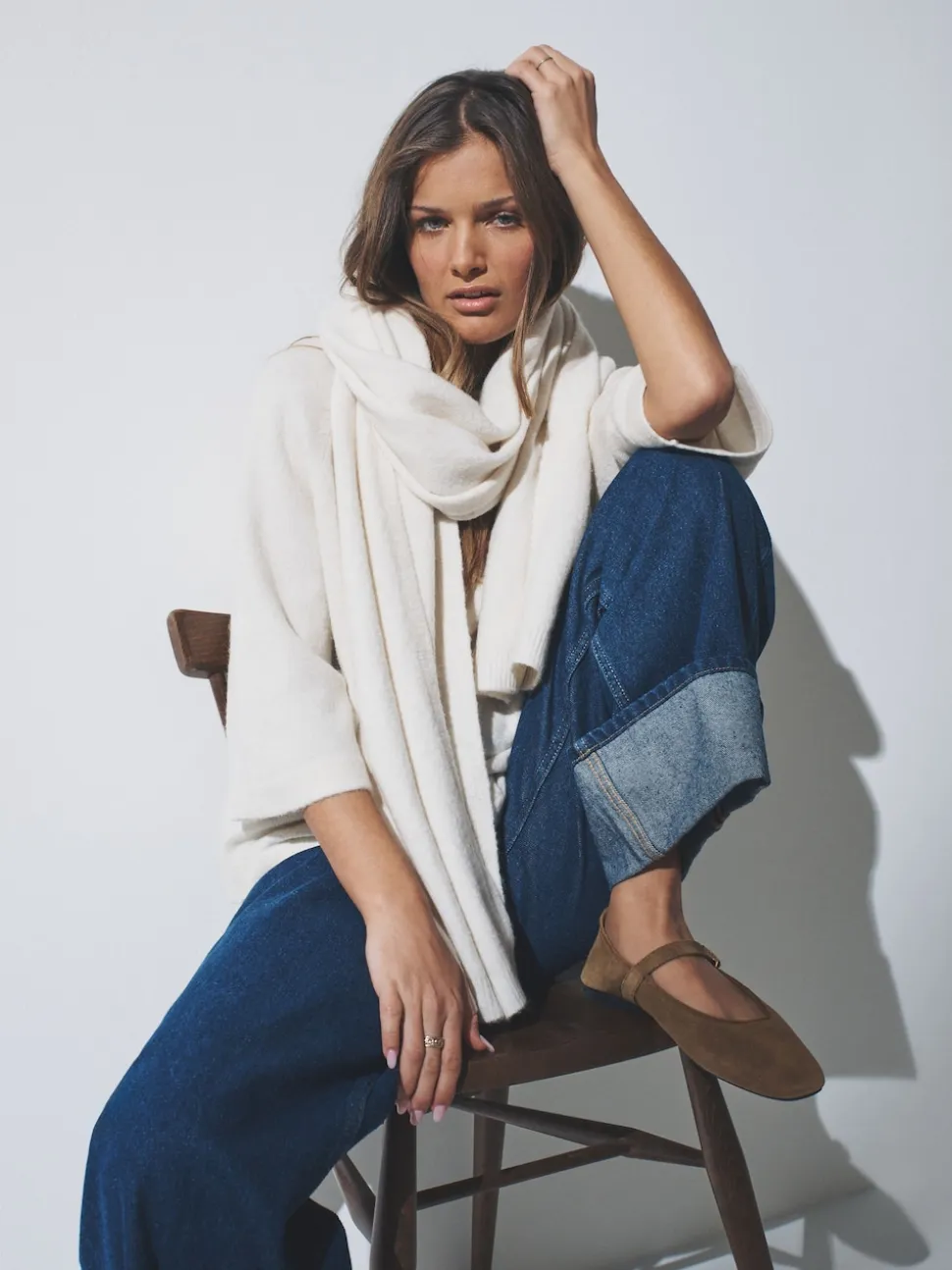 The Set 2 Pack Fine Knit Scarf Set Oatmeal/Cream