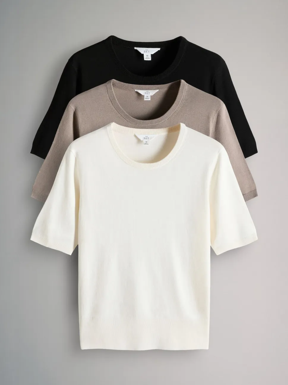 The Set 3 Pack Fine Knit T-Shirts Black/Neutral/Cream