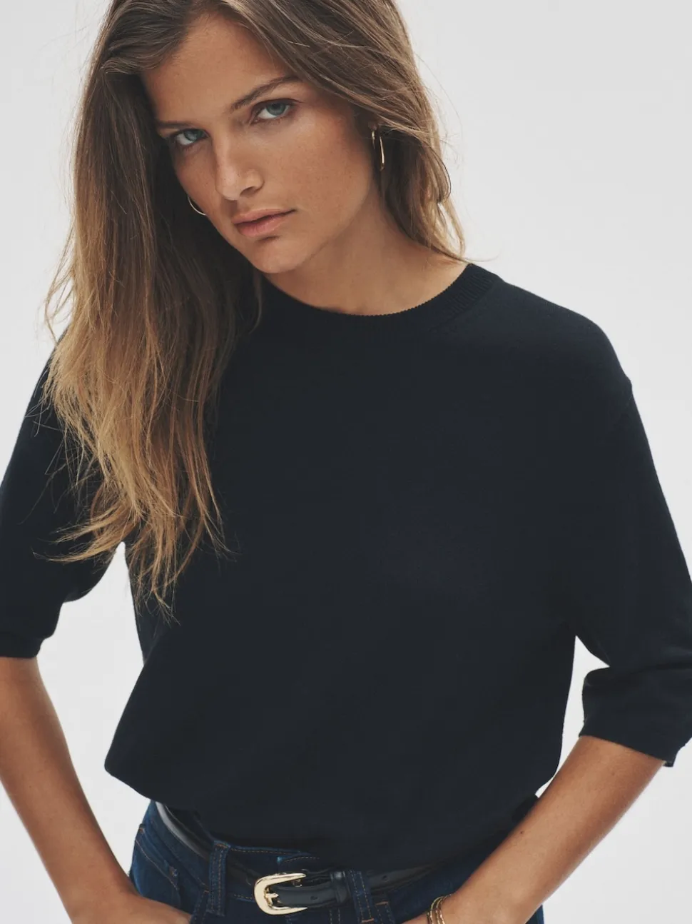 The Set 3 Pack Fine Knit T-Shirts Black/Neutral/Cream