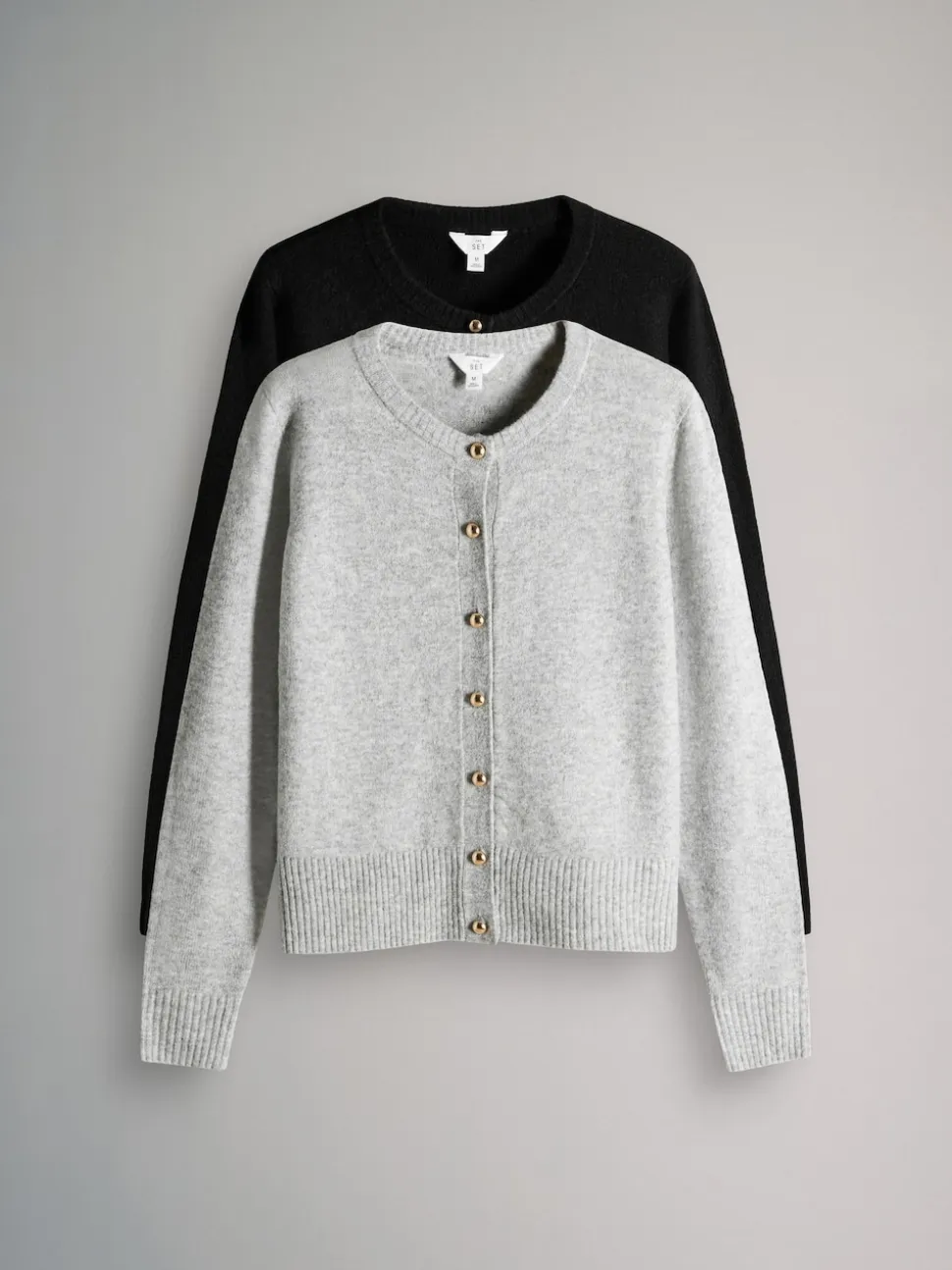 The Set 2 Pack Gold Button Knitted Cardigans With Wool Black/Grey Marl