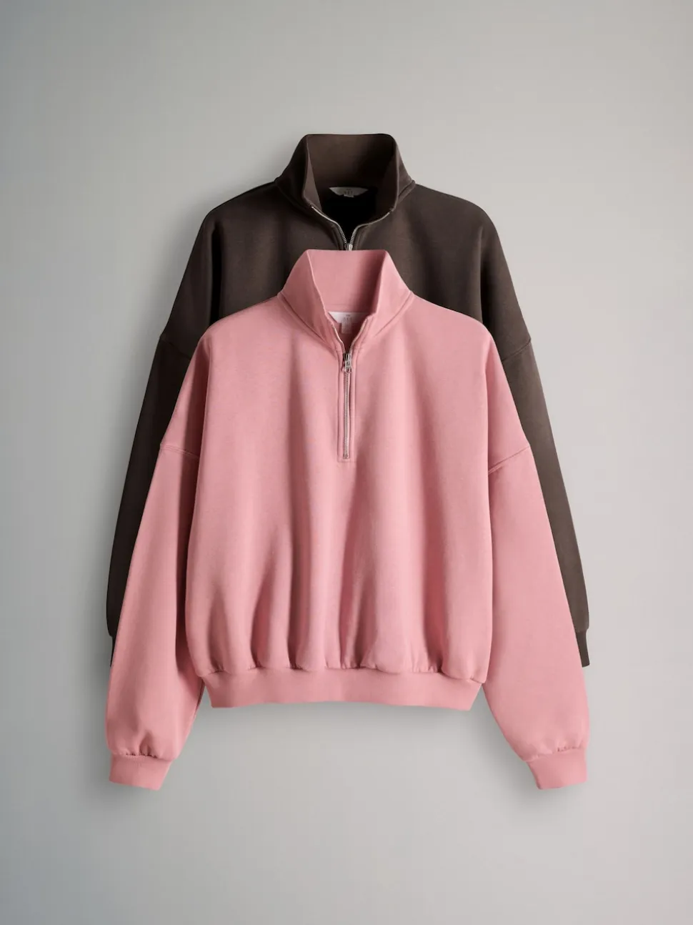 The Set 2 Pack Half Zip Funnel Neck Sweatshirts Pink/Chocolate Brown