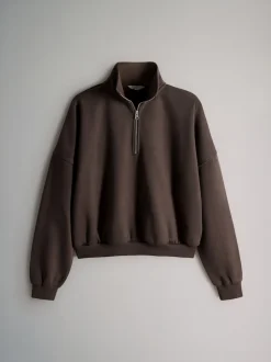 The Set 2 Pack Half Zip Funnel Neck Sweatshirts Pink/Chocolate Brown