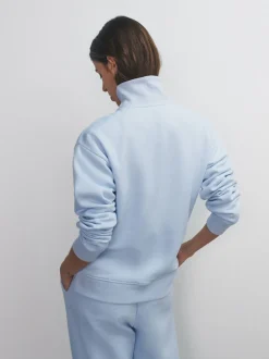 The Set 3 Pack Half Zip Ribbed Funnel Neck Sweatshirts Blue/Light Blue/White