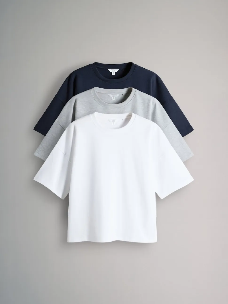 The Set 3 Pack Heavyweight Premium Boxy T-Shirts Navy/ Grey Marl/ White