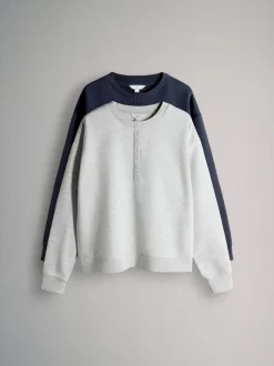 The Set 2 Pack Henley Sweatshirts Navy/Grey Marl