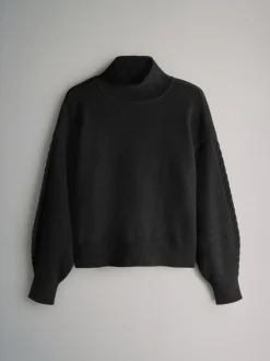 The Set 2 Pack High Neck Jumper/Cardigan Black Cable