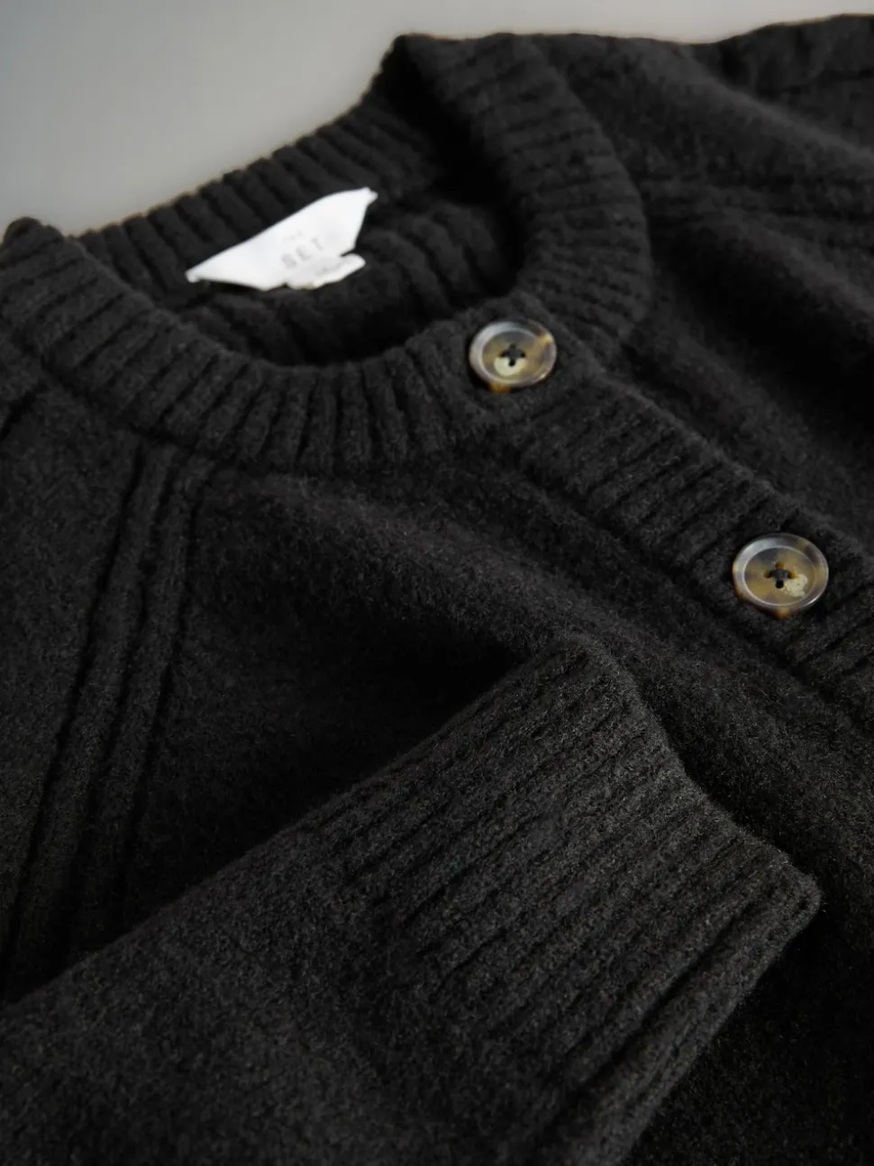 The Set 2 Pack High Neck Jumper/Cardigan Black Cable