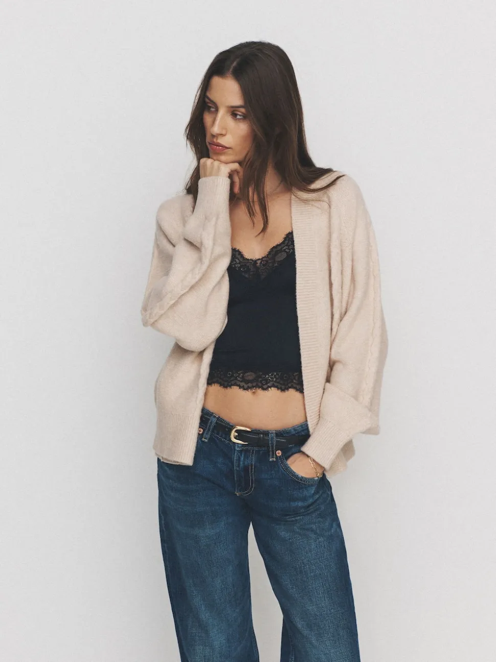The Set 2 Pack Knitted Cable Cardigans Cream/Black