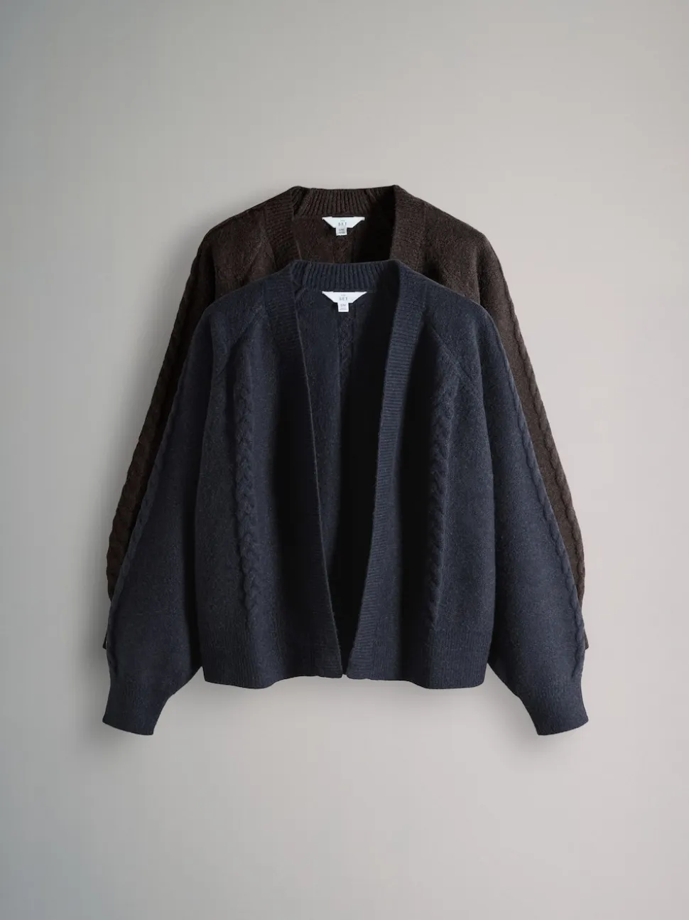 The Set 2 Pack Knitted Cable Cardigans Chocolate Brown/Navy Blue
