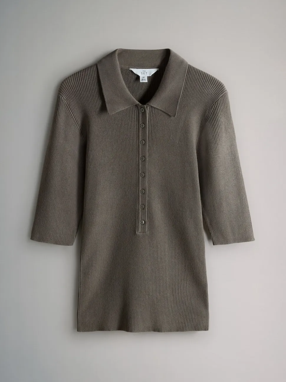 The Set 3 Pack Knitted Ribbed Polo Tops Brown/Neutral/Blue