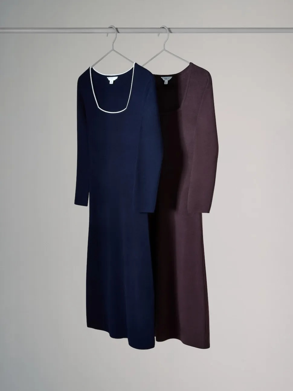 The Set 2 Pack Knitted Square Neck Dress Burgundy Plum/Navy Blue Tipped