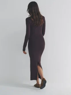 The Set 2 Pack Knitted Square Neck Dress Burgundy Plum/Navy Blue Tipped