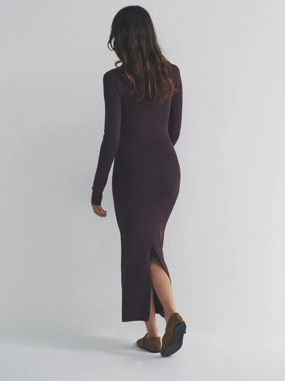The Set 2 Pack Knitted Square Neck Dress Burgundy Plum/Navy Blue Tipped