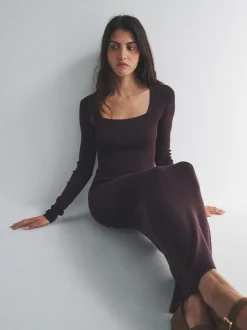 The Set 2 Pack Knitted Square Neck Dress Burgundy Plum/Navy Blue Tipped