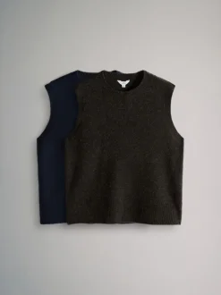 The Set 2 Pack Knitted Vest Tank Tops With Wool Chocolate Brown/Navy Blue