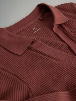 The Set 3 Pack Long Sleeve Ribbed Polo Top Black/Pink/White