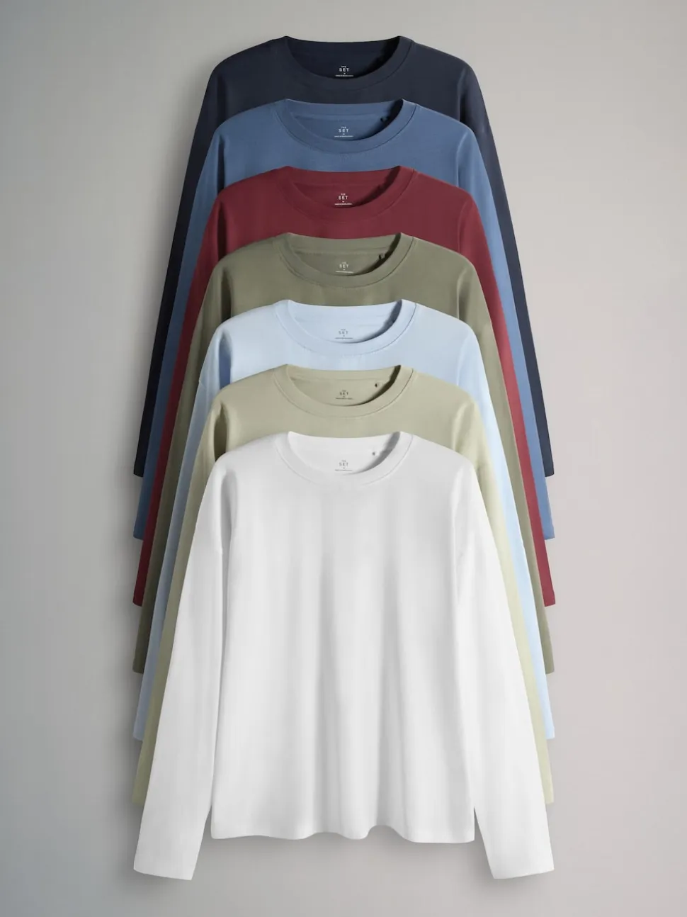 The Set 7 Pack Long Sleeve T-Shirts Navy/Blue/Red/Green/Light Blue/Stone Brown/White