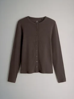The Set 3 Pack Long Sleeve Button Through Rib T-Shirt Black/Chocolate Brown/Berry