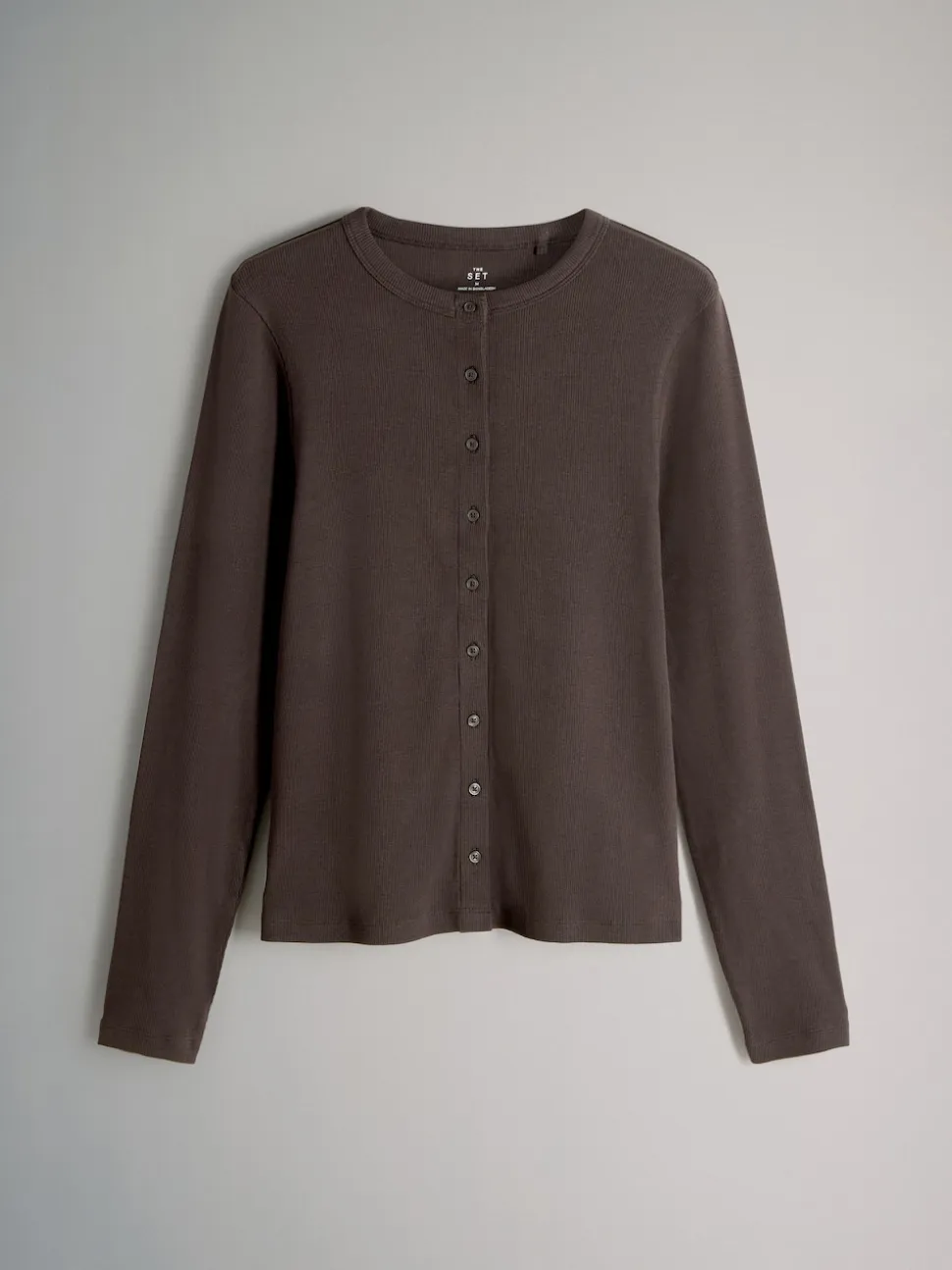 The Set 3 Pack Long Sleeve Button Through Rib T-Shirt Black/Chocolate Brown/Berry