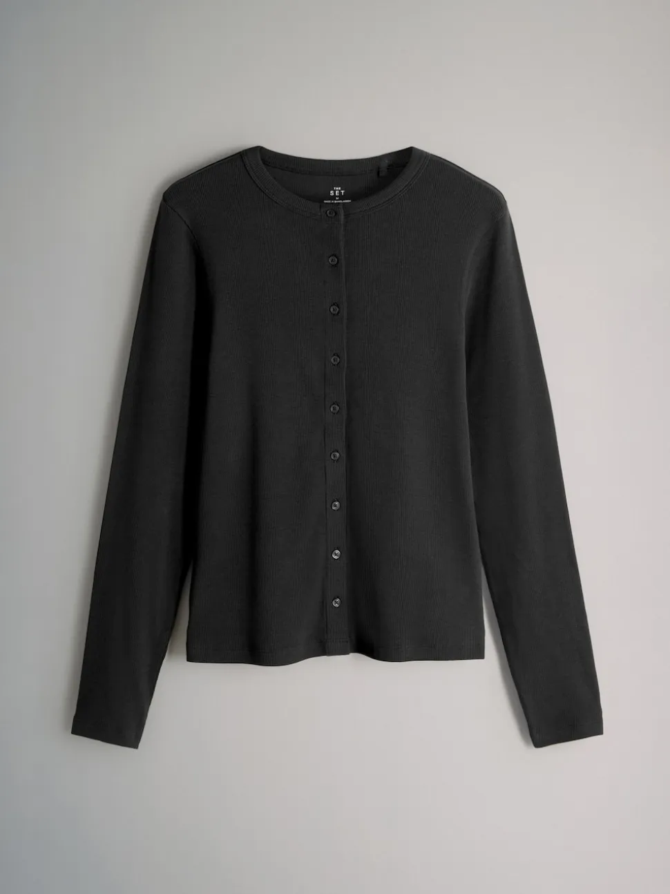 The Set 3 Pack Long Sleeve Button Through Rib T-Shirt Black/Chocolate Brown/Berry